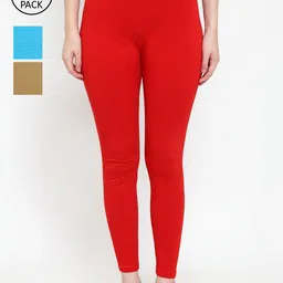 GRACIT Women Pack Of 3 Cotton Lycra Solid Ankle-Length Leggings-image-64