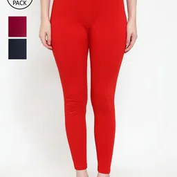 GRACIT Women Pack Of 3 Super Combed Cotton Lycra Ankle Length Leggings-picture-23