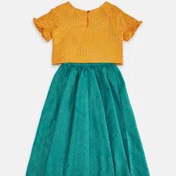 AKKRITI BY PANTALOONS Girls Yellow & Green Embellished Ready to Wear Lehenga & Blouse With Dupatta image 2
