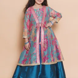 Bitiya by Bhama Girls Floral Printed Ready to Wear Lehenga & Blouse With Shrug-image-76