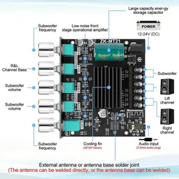 Electrobot Bluetooth Power Amplifier Board, 50W X 2 + 100W, 2.1 Channel Audio Module With Treble/Bass Control image 2