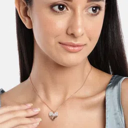 Carlton London Rose Gold-Plated Heart Textured CZ Studded Link Necklace image 3