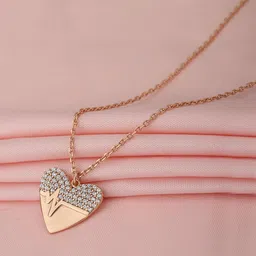 Carlton London Rose Gold-Plated Heart Textured CZ Studded Link Necklace-picture-19