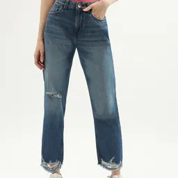 United Colors of Benetton Women Straight Fit Low Distress Light Fade Cotton Jeans-image-76