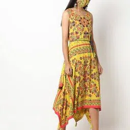 fusion Floral Print A-line Dress with Handkerchief Hem-picture-12