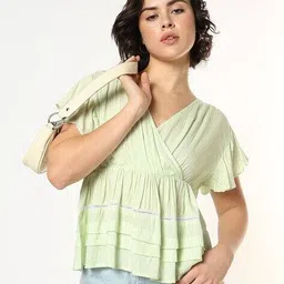 buda jeans co Women Relaxed Fit V-Neck Top image 1