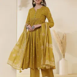 gulmohar jaipur Women Printed Flared Kurta Suit Set  image 1