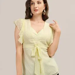 14 fab V-Neck Top with Ruffle Sleeves-picture-21