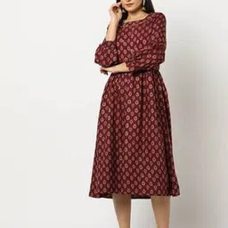 fusion Printed Boat-Neck A-Line Dress-picture-24