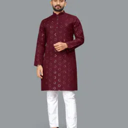 civamee Men Embroidered Regular Fit Long Kurta-picture-16