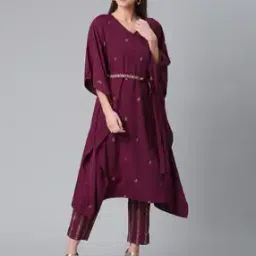 ahalyaa Leaf Print Kaftan Kurta & Pants with Fabric Belt Set-picture-33