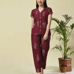 ichaa Women Floral Print Shirt & Pyjamas Nightwear Set-picture-16