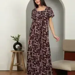 sweet dreams Women Geometric Print Nightie with Short Sleeves-picture-24