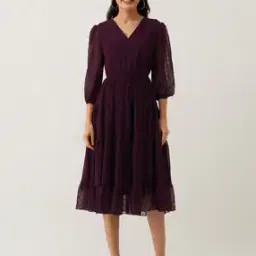 aask Women Fit & Flare Dress with Puff Sleeves-picture-17