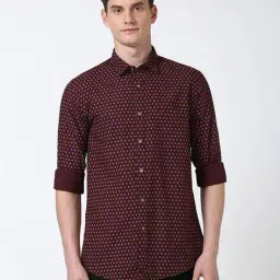 peter england Men Floral Print Slim Fit Cotton Shirt with Patch Pocket image 1