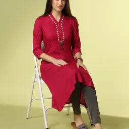 acai Women A-Line Kurta with Embroidery image 1