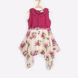 peppermint Floral Print Fit & Flare Dress with Dipped Hemline-picture-44