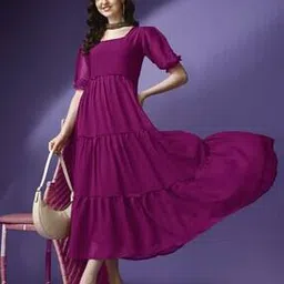 raiyani enterprise x ag Women Tiered Dress with Puff Sleeves-picture-53