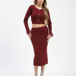 madame Women Ribbed Crop Top & Skirt Co-Ord Set-picture-47