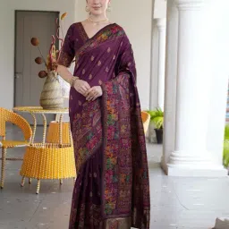 svaraa Women  Pashmina Silk Saree with Paithani Border And Unstitched Matching Blouse Piece Traditional Saree image 1