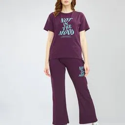 zeyo Women Typographic Print T-Shirt & Pyjamas Set-picture-43