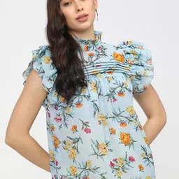Tokyo Talkies Blue & Yellow Floral Printed A-Line Top-picture-40