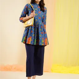 Sangria Ethnic Motifs Printed Mandarin Collar Pure Cotton A-Line Top image 5