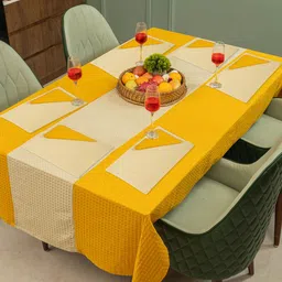 URBAN SPACE 13-Pcs Yellow & Beige Textured Cotton Table Linen Sets image 1