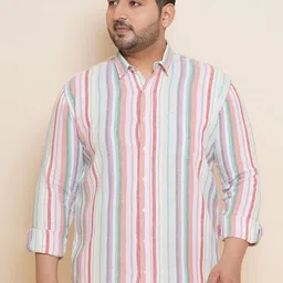 John Pride Plus Size Spread Collar Striped Linen Casual Shirt-picture-10