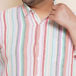 John Pride Plus Size Spread Collar Striped Linen Casual Shirt image 5