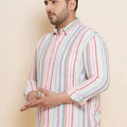 John Pride Plus Size Spread Collar Striped Linen Casual Shirt image 4