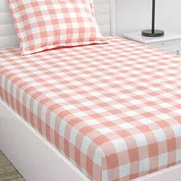 haus & kinder 186 TC Checked Single Bedsheet with Pillow Cover-picture-30