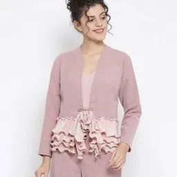 o&y Women Front-Open Regular Fit Jacket with Ruffled-Hem-picture-36