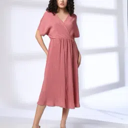 fig Women Ribbed V-Neck Fit & Flare Dress image 1