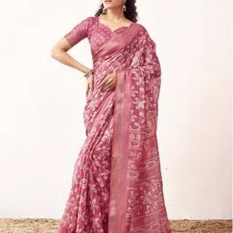 satrani Floral Print Saree with Contrast Border-picture-51