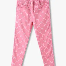 kg frendz Girls Bow Monogram Print Relaxed Fit Flat-Front Trousers image 1