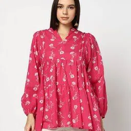 Women Floral Print Flared Kurti-image-34