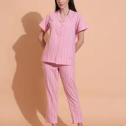 fbella Women Striped Shirt & Pyjamas Set-picture-18