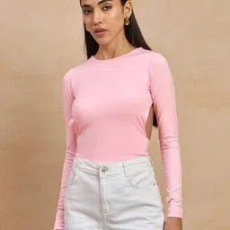 color capital Women Round-Neck Bodysuit with Cut-Out Detail-picture-36