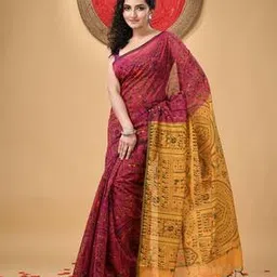 indie picks Printed Cotton Silk Handloom Saree with Contrast Border-picture-12