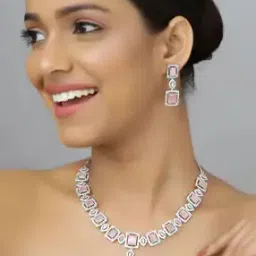 trink Women Rhodium-Plated American Diamond Studded Necklace & Earrings Set-picture-38