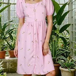 Shein Cute Square Neck Floral Embroidered Fit & Flare Dress-picture-17