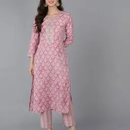 ahika Floral Print Round-Neck Straight Kurta-picture-26