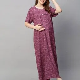 momtobe Micro Print Round-Neck Nighti-picture-53