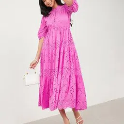 Schiffli Embroidered A-Line Dress-image-2