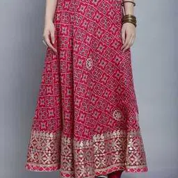 Women Ikat Print Flared Skirt-image-83
