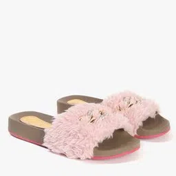 catwalk Faux-Fur Slides with Metal Accent-picture-26