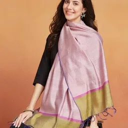 fabindia Women Stole with Contrast Border & Tassels image 1