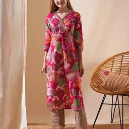 fashor Women Floral Straight Kurta with V-Neck-picture-37