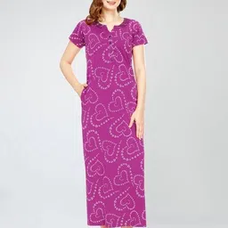 zeyo Women Heart Print Round-Neck Nightgowns image 1